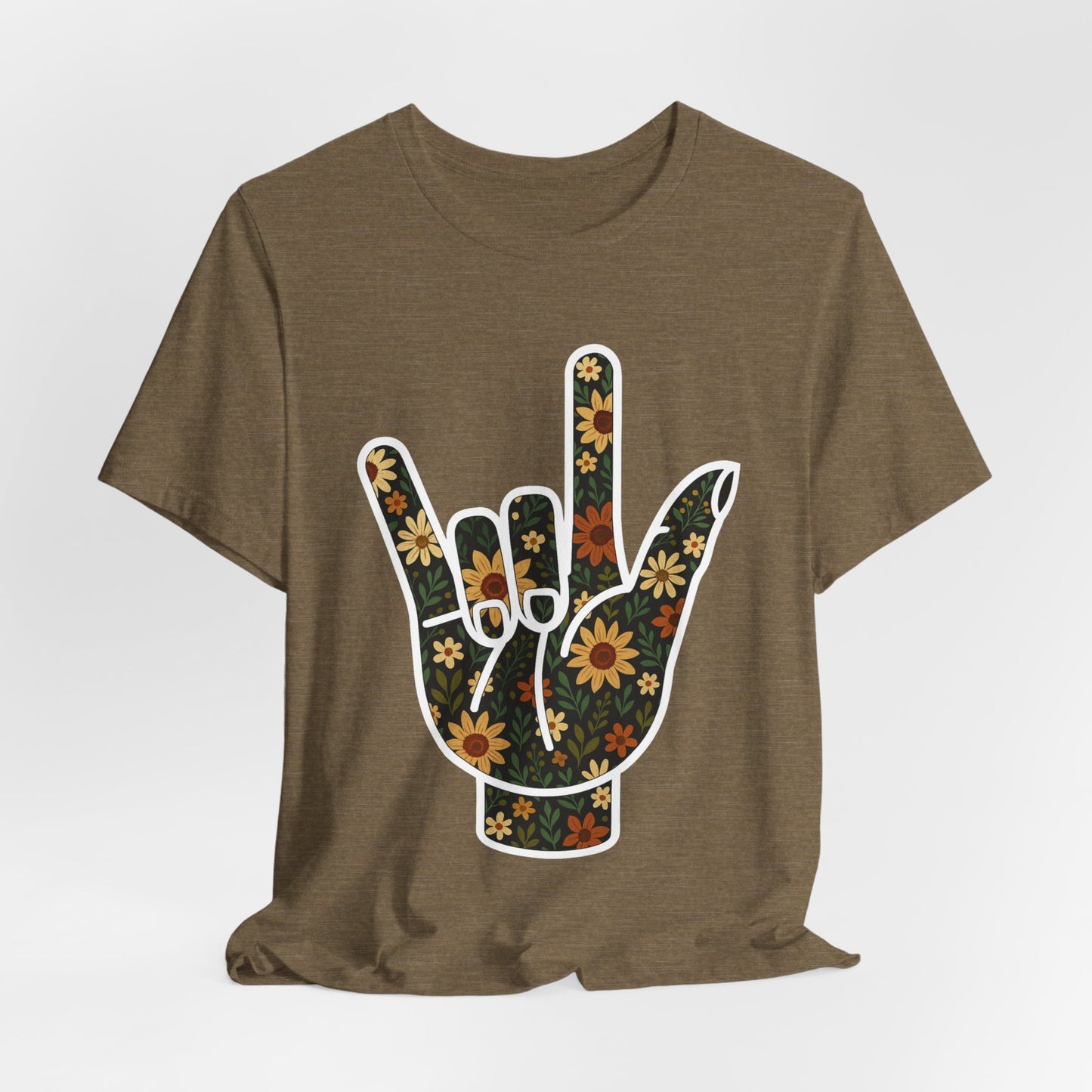 ASL Love Sign Floral Shirt | Soft Inclusive Graphic Tee for Deaf Community