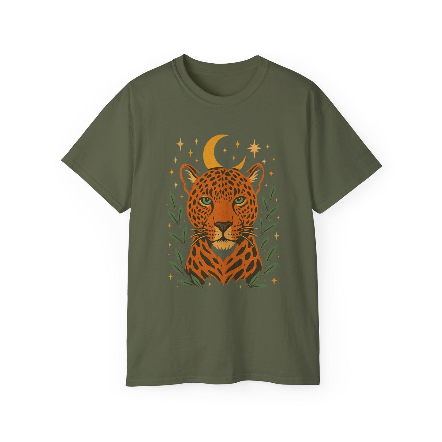 Leopard Moon Cotton Tee, Bohemian Shirt, Animal Lover Gift, Nature Tee, Perfect for Summer, Casual Wear