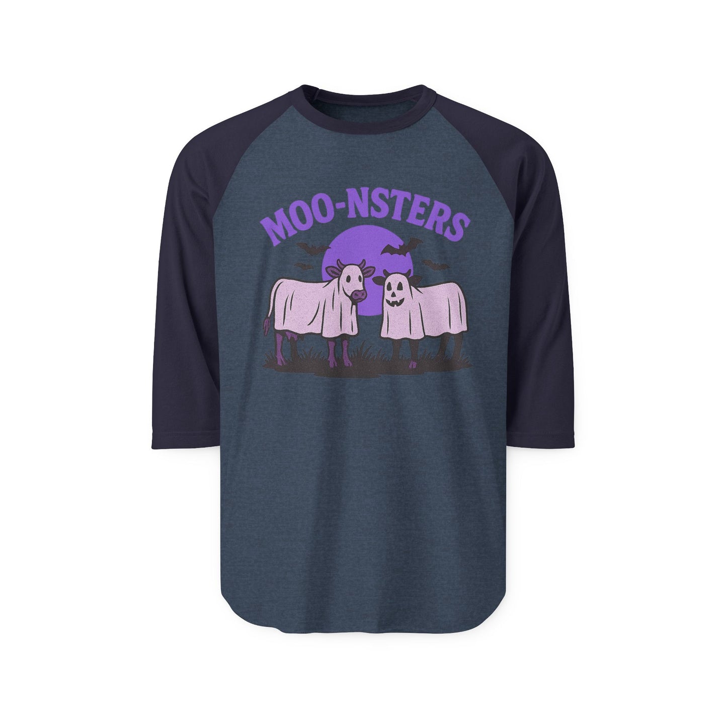 Moo-nsters Raglan Halloween Shirt, Cute Farm Cow Tee, Halloween Clothing, Funny Graphic Shirt, Unisex Casual Wear, Gift for Cow Lovers