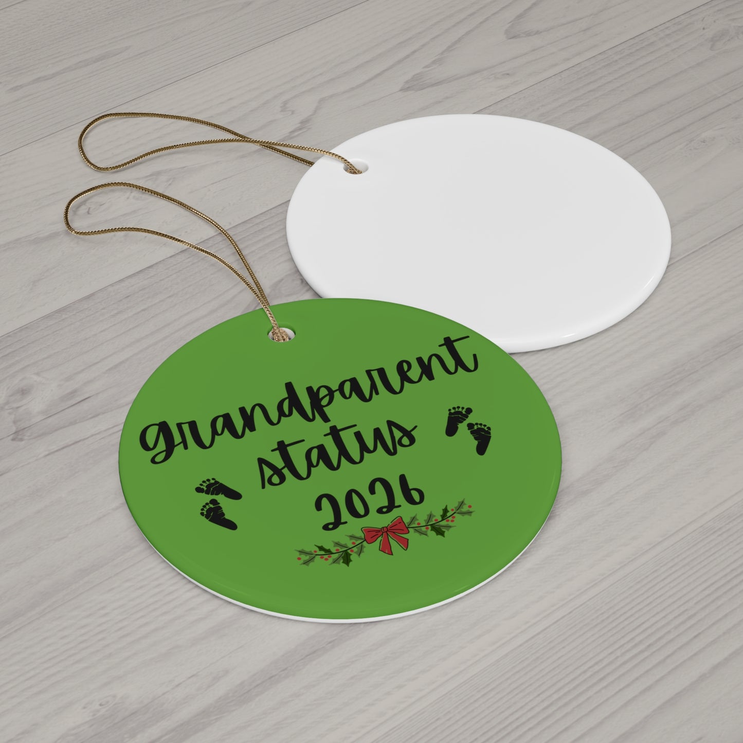 Grandparent Status Baby Announcement Ceramic Ornament, Holiday Decor, Christmas Tree Ornament, Personalized Gift, Family Keepsake