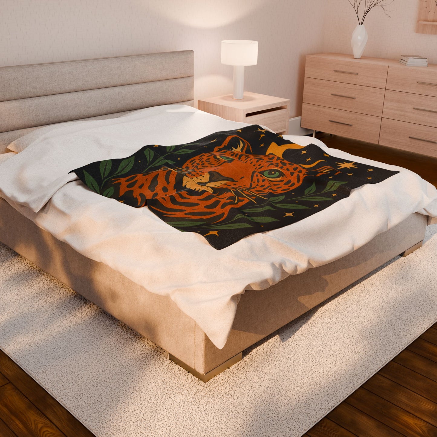 Celestial Leopard Velveteen Blanket | Cozy Home Decor, Perfect Gift, Boho Style, Animal Lover Throw, Warm Blanket