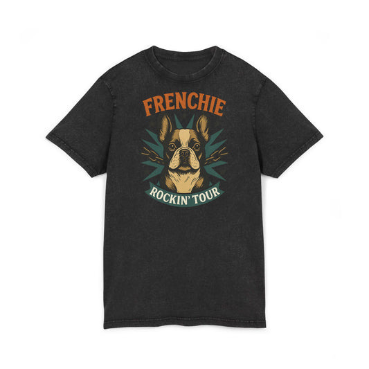 Rockin' Frenchie Acid Washed Tee, Dog Lover Shirt, Music Tour Tee, Vintage Style T-Shirt, Gift for Dog Parents