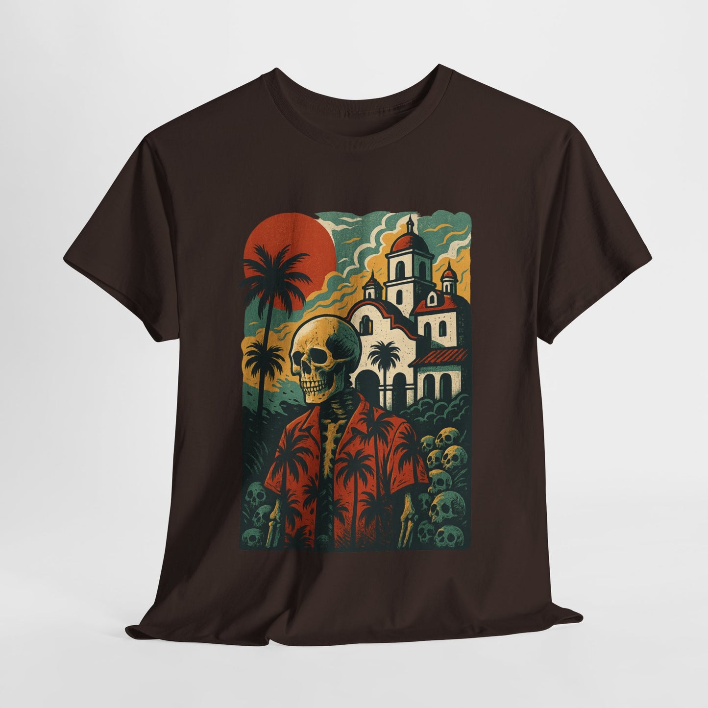 Retro Skeleton Palm Tree Tee, California Hotel, Vintage Beach T-Shirt, Unisex Graphic Top, Summer Vibes Shirt, Ideal for Halloween, Day of the Dead