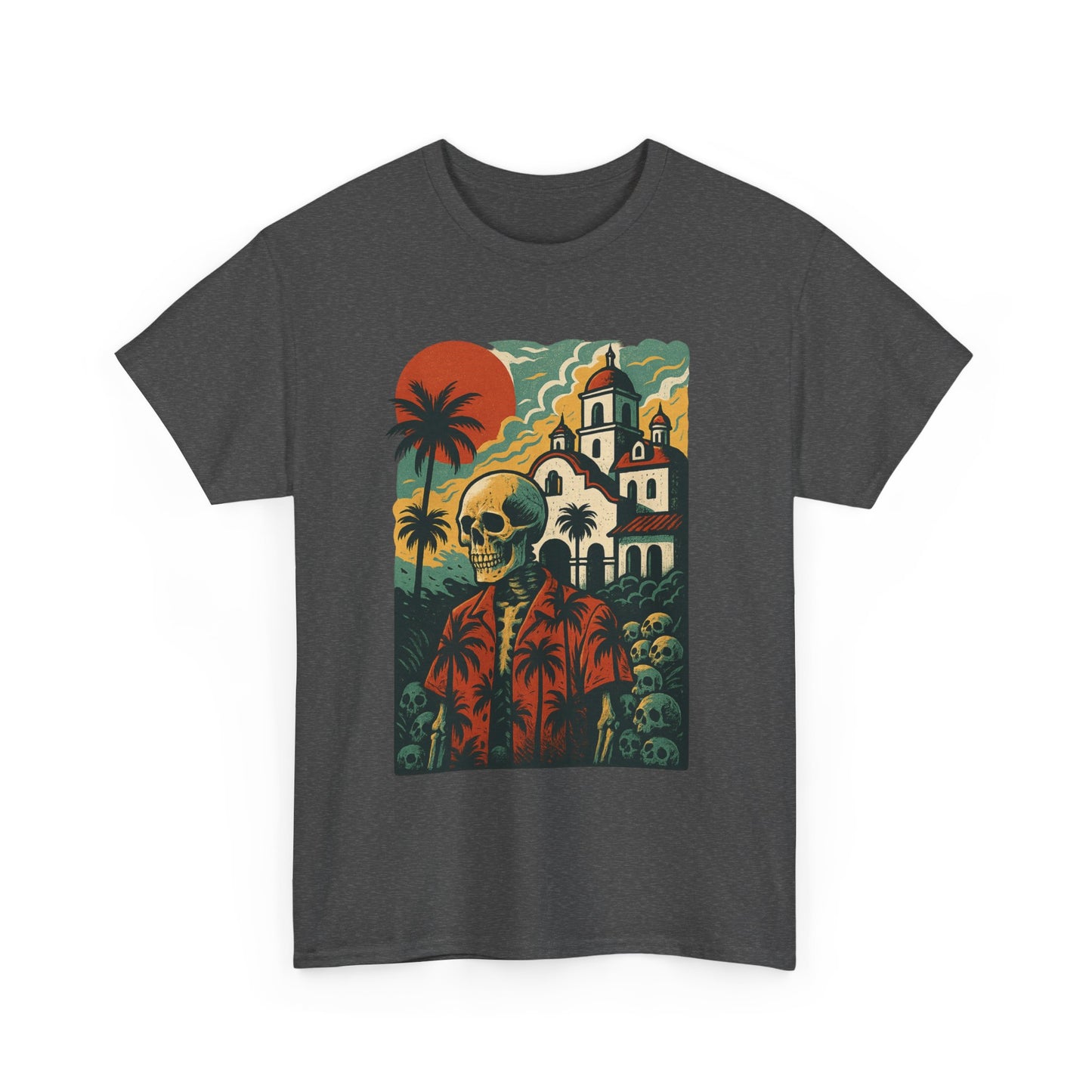 Retro Skeleton Palm Tree Tee, California Hotel, Vintage Beach T-Shirt, Unisex Graphic Top, Summer Vibes Shirt, Ideal for Halloween, Day of the Dead