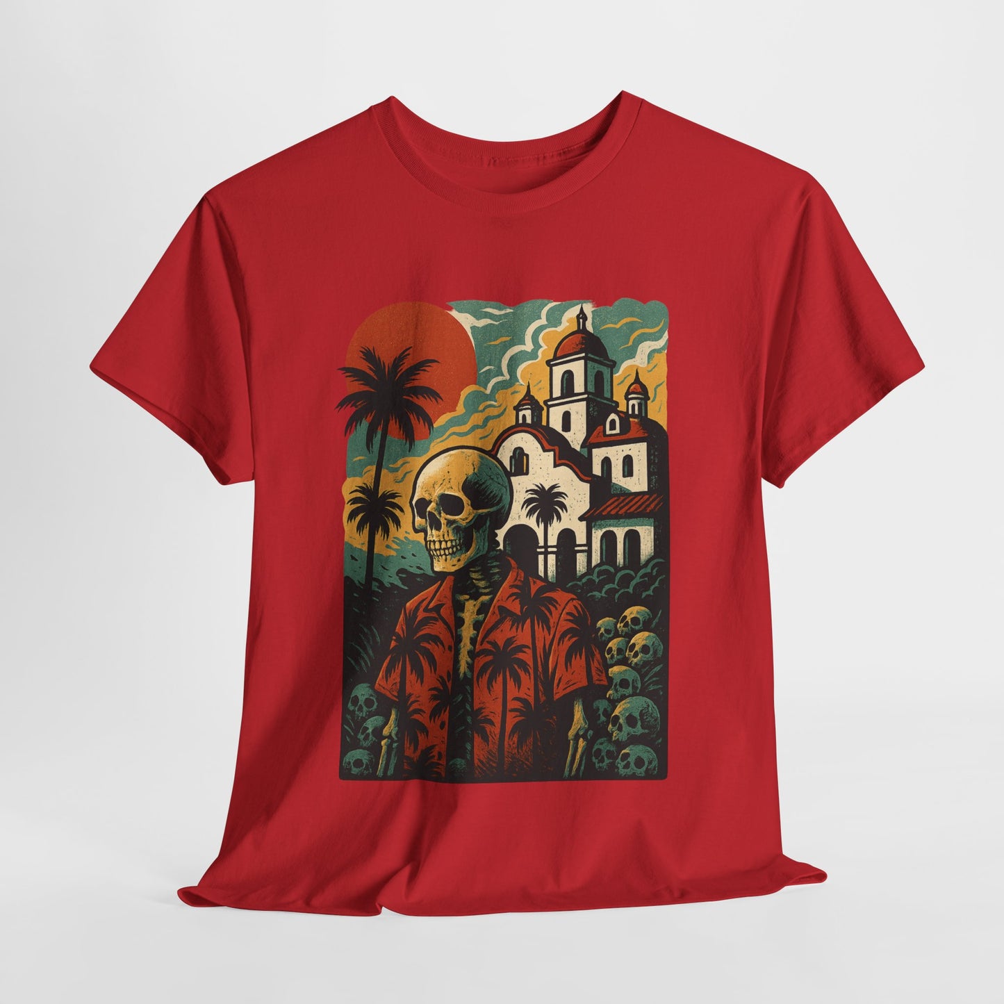 Retro Skeleton Palm Tree Tee, California Hotel, Vintage Beach T-Shirt, Unisex Graphic Top, Summer Vibes Shirt, Ideal for Halloween, Day of the Dead