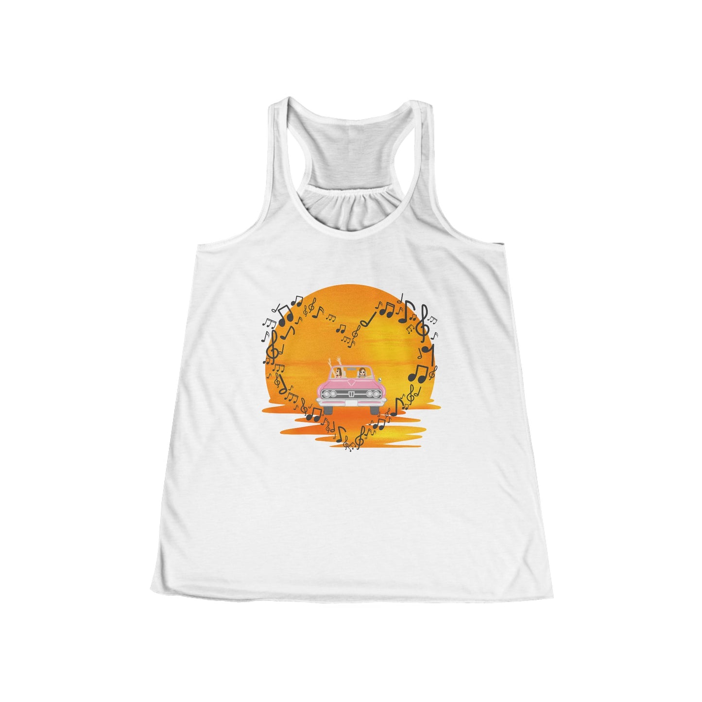 Retro Music-themed Flowy Tank Top for Summer Vibes, Perfect for Music Lovers, Festivals, Beach Days, and girl road trips