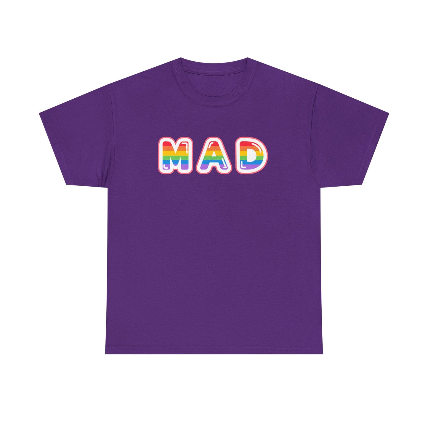 Rainbow 'MAD' Unisex Heavy Cotton Tee, Simple Letter Shirt, Graphic Tee