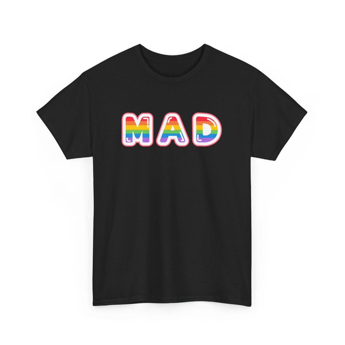 Rainbow 'MAD' Unisex Heavy Cotton Tee, Simple Letter Shirt, Graphic Tee