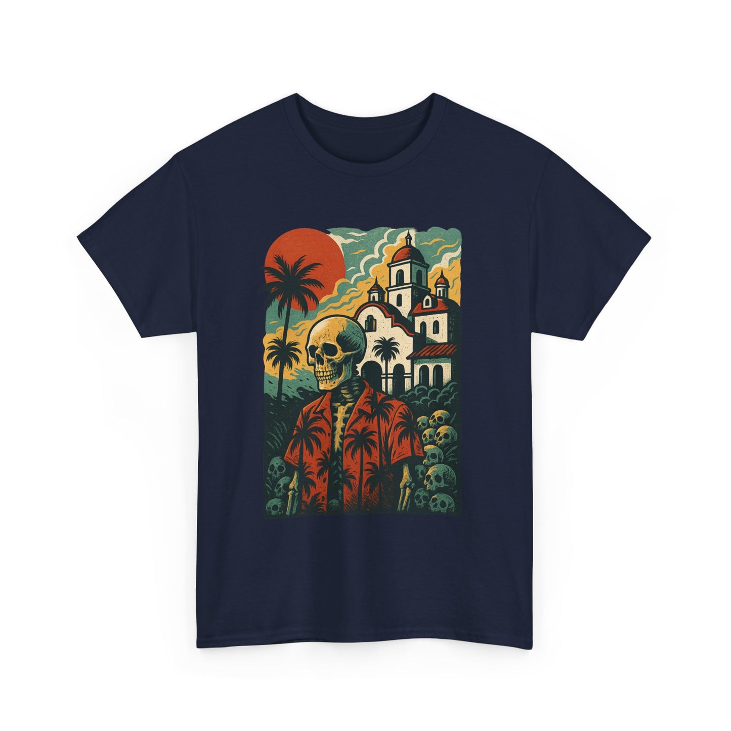 Retro Skeleton Palm Tree Tee, California Hotel, Vintage Beach T-Shirt, Unisex Graphic Top, Summer Vibes Shirt, Ideal for Halloween, Day of the Dead