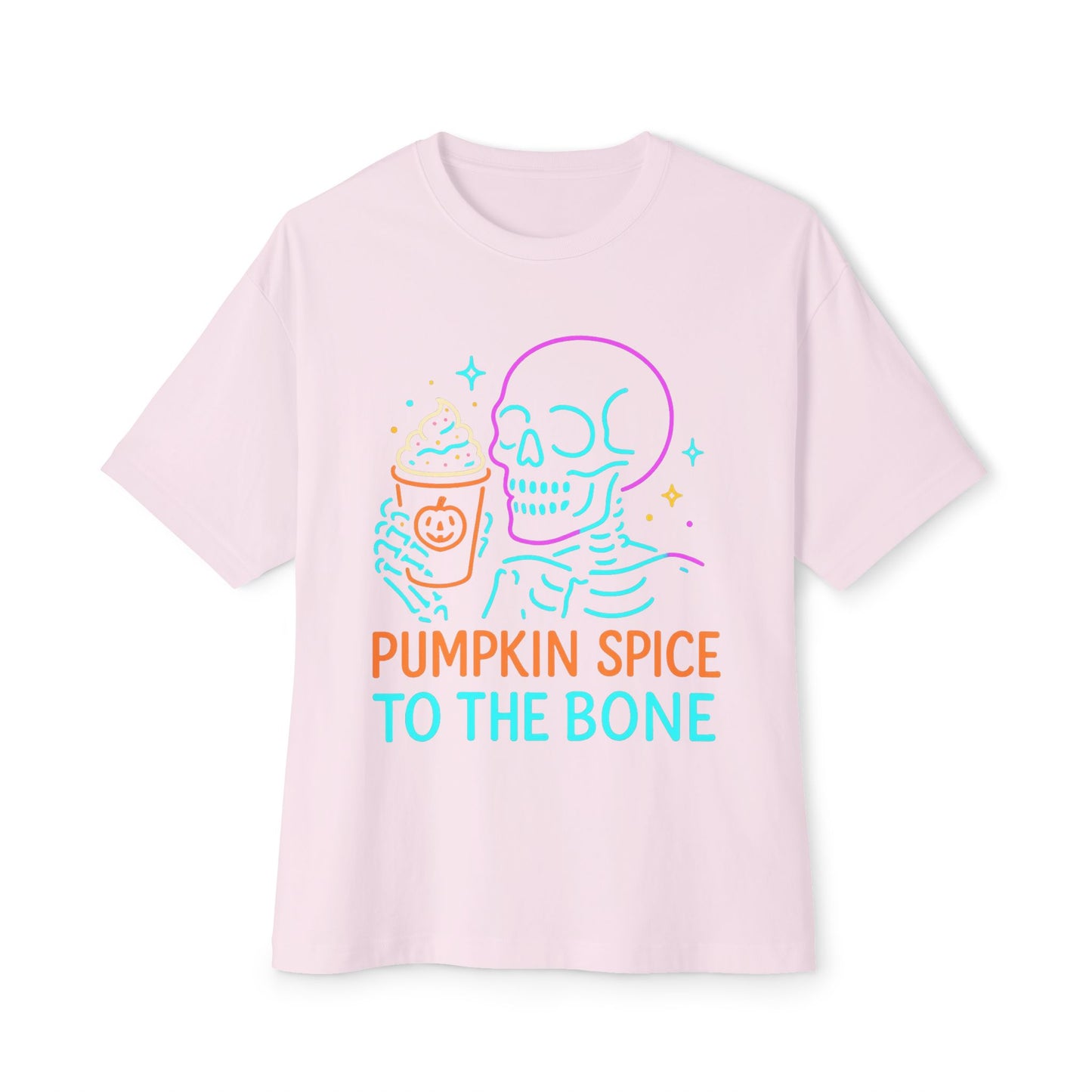 Pumpkin Spice Skeleton Tee, Unisex Halloween Shirt, Oversized Boxy Tee, Fall T-Shirt, Fun Autumn Apparel