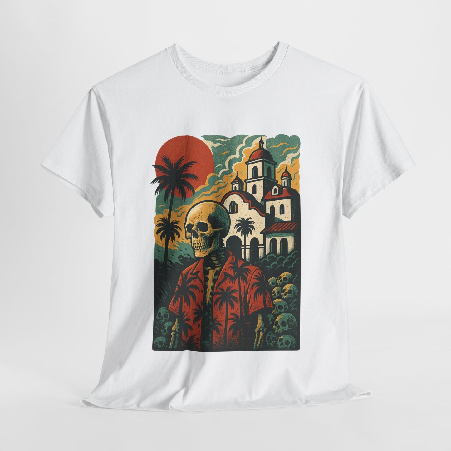 Retro Skeleton Palm Tree Tee, California Hotel, Vintage Beach T-Shirt, Unisex Graphic Top, Summer Vibes Shirt, Ideal for Halloween, Day of the Dead