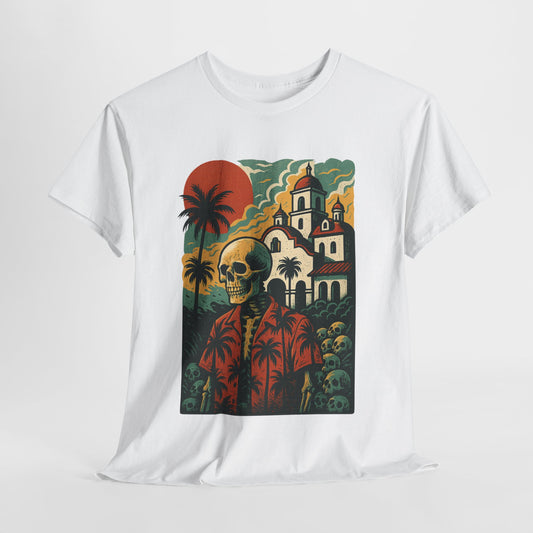 Retro Skeleton Palm Tree Tee, California Hotel, Vintage Beach T-Shirt, Unisex Graphic Top, Summer Vibes Shirt, Ideal for Halloween, Day of the Dead