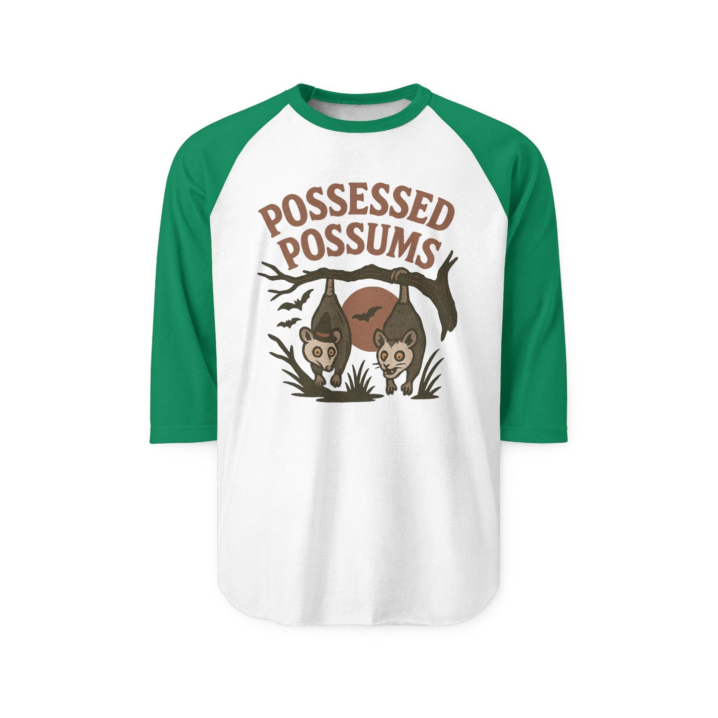Possessed Possums Raglan Tee, Unisex Halloween Shirt, Quirky Animal Tee, Gift for Possum Lovers, Fun Casual Wear