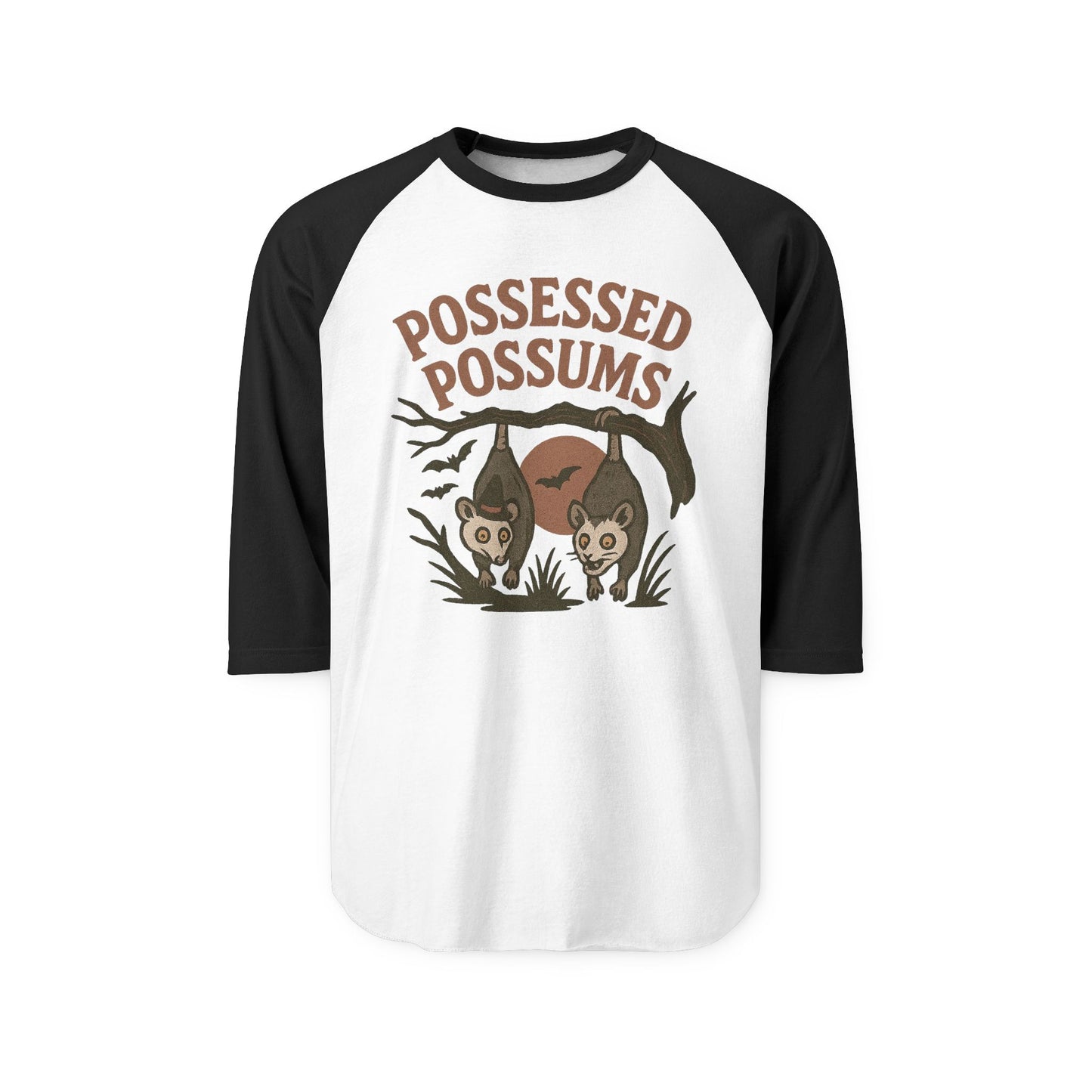 Possessed Possums Raglan Tee, Unisex Halloween Shirt, Quirky Animal Tee, Gift for Possum Lovers, Fun Casual Wear