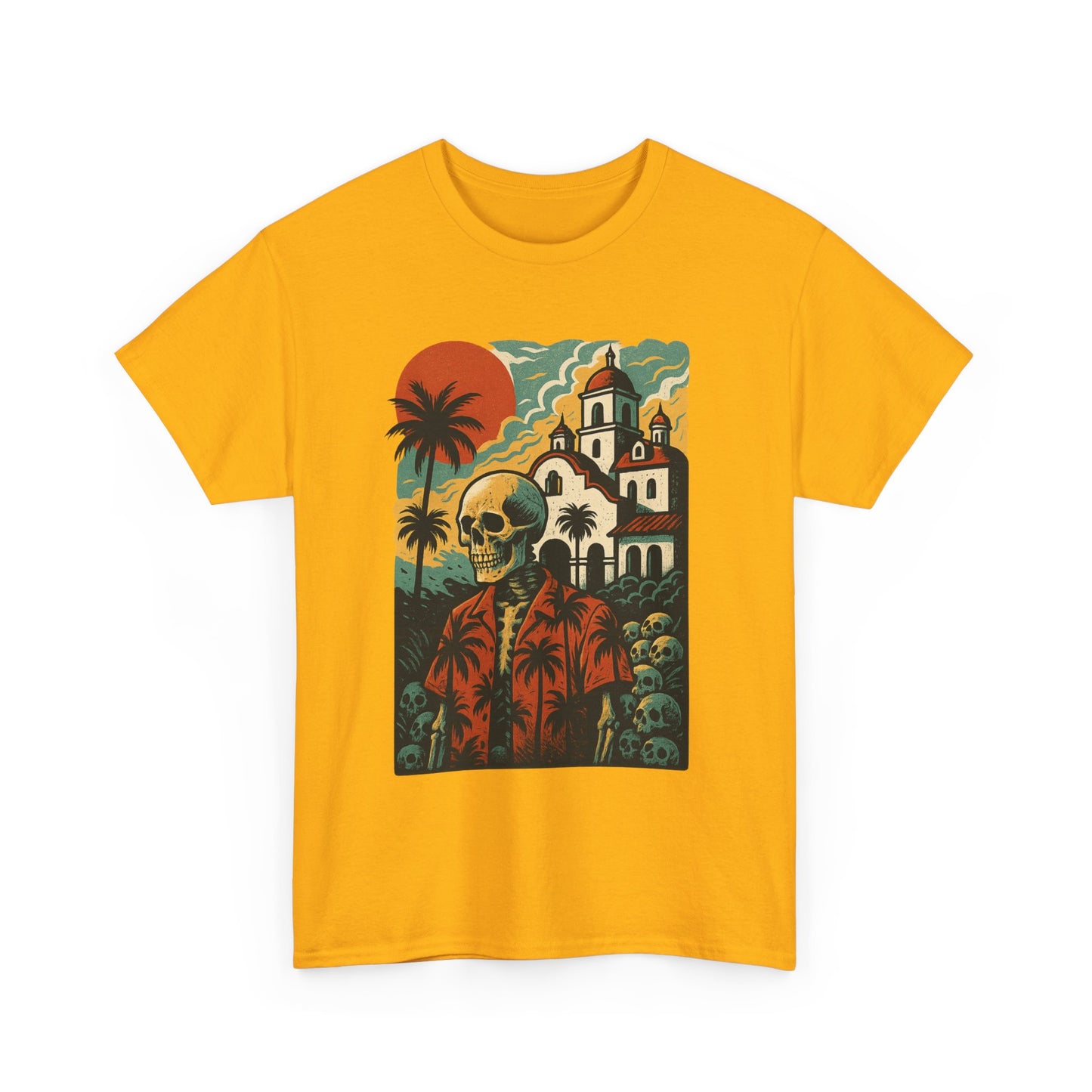 Retro Skeleton Palm Tree Tee, California Hotel, Vintage Beach T-Shirt, Unisex Graphic Top, Summer Vibes Shirt, Ideal for Halloween, Day of the Dead