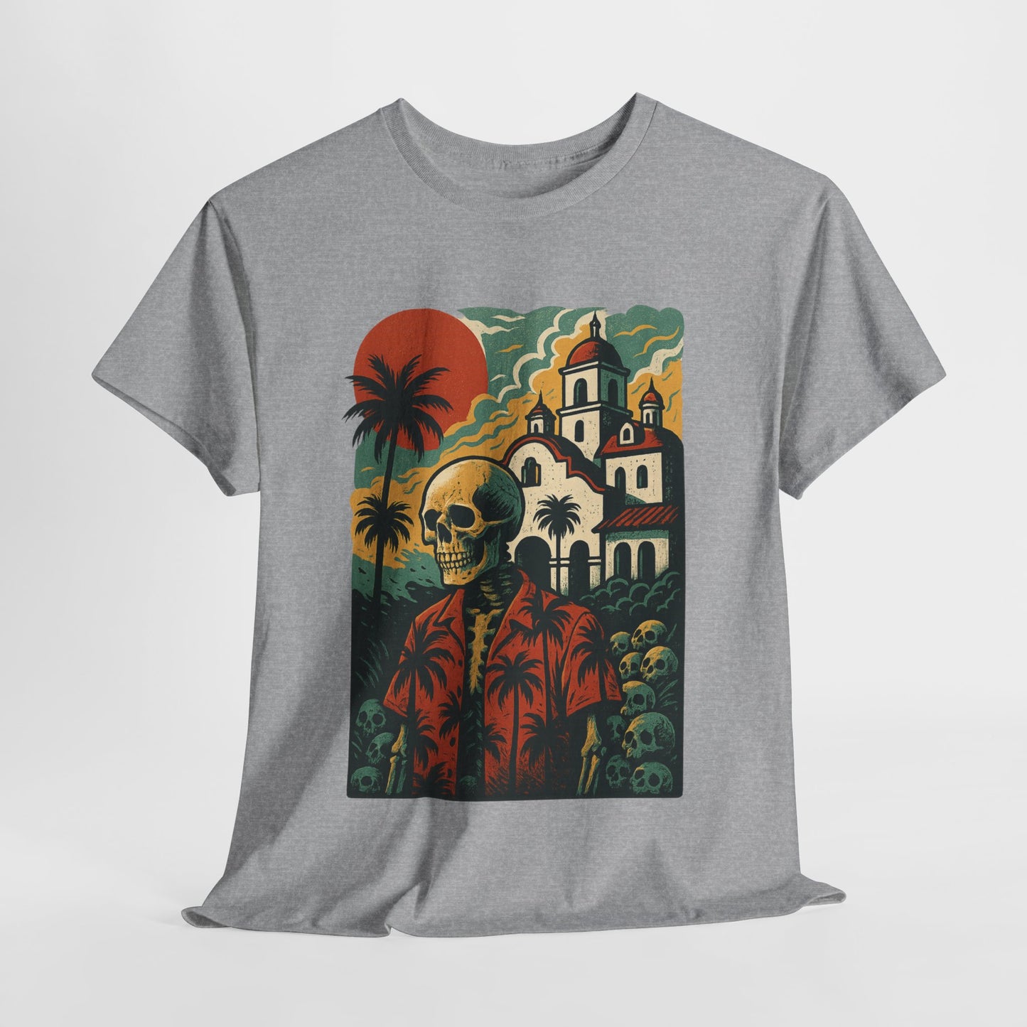 Retro Skeleton Palm Tree Tee, California Hotel, Vintage Beach T-Shirt, Unisex Graphic Top, Summer Vibes Shirt, Ideal for Halloween, Day of the Dead