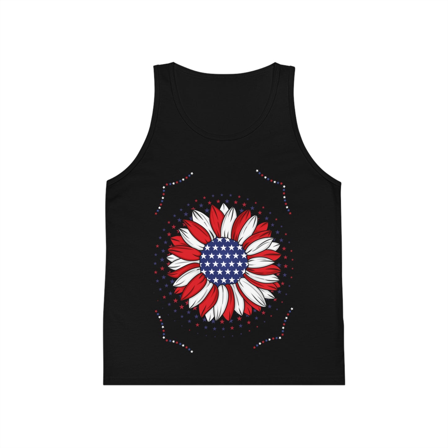 Patriotic Kids Tank Top with Flower Design, Independence Day, USA Pride