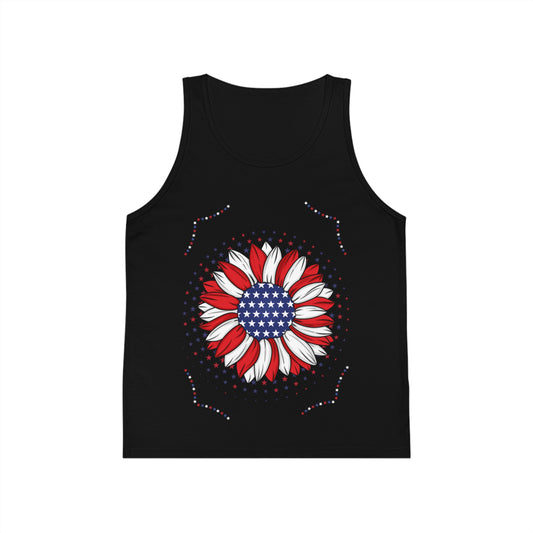 Patriotic Kids Tank Top with Flower Design, Independence Day, USA Pride