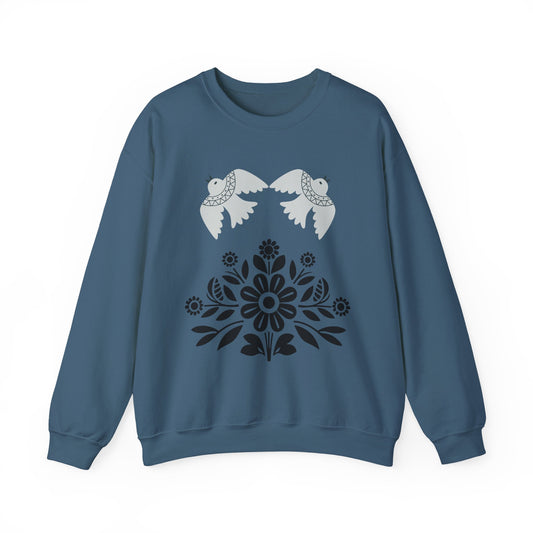 Boho Floral Crewneck Sweatshirt,  Gift for Her, Fall/Winter Fashion Serene Doves & Blooms Cozy Sweatshirt - Bird Lovers