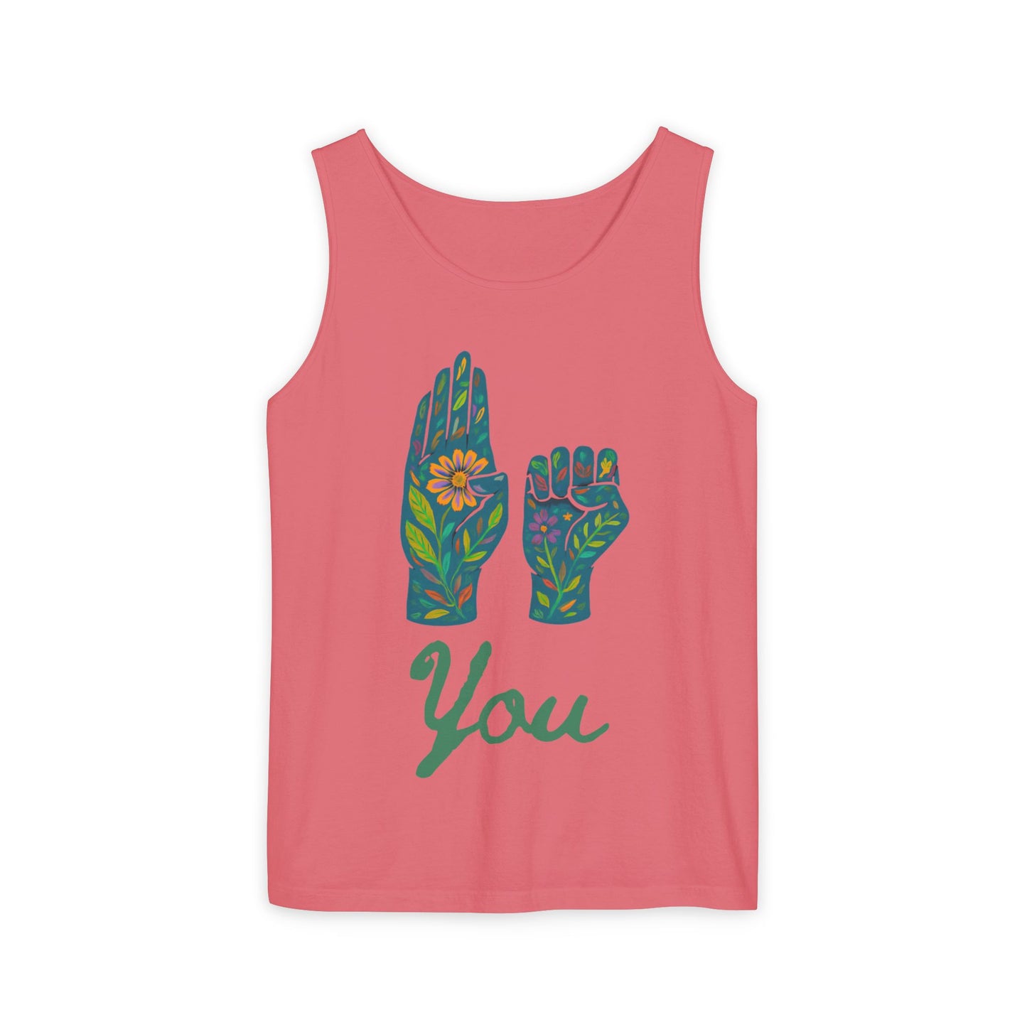 Floral ASL Hands Unisex Tank Top | "Be You" Empowering Apparel, Bohemian Style, Nature Lover Gift, Yoga & Wellness Wear, Summer Essential