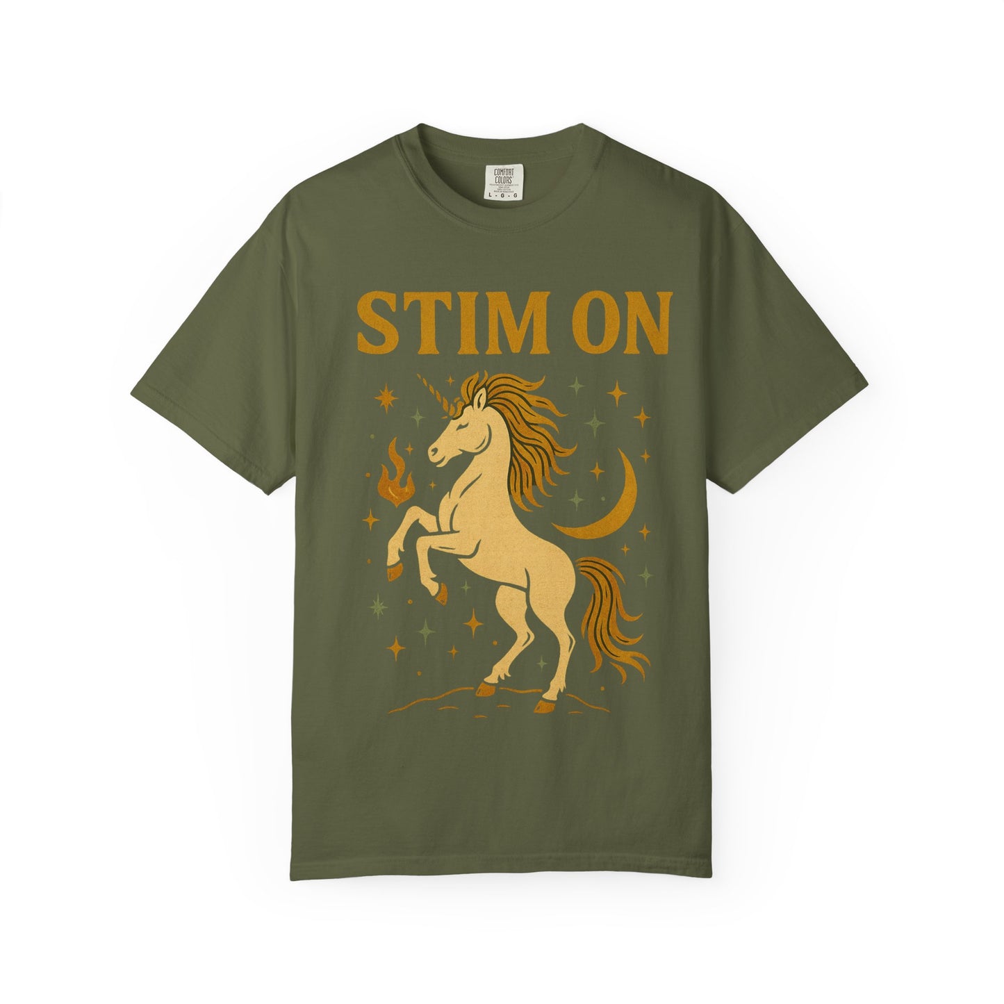 Unisex Garment-Dyed T-Shirt with 'Stim On' Unicorn Design | Fun Casual Wear, Unique Gift, Summer Fashion, Birthday Present, Relaxed Style