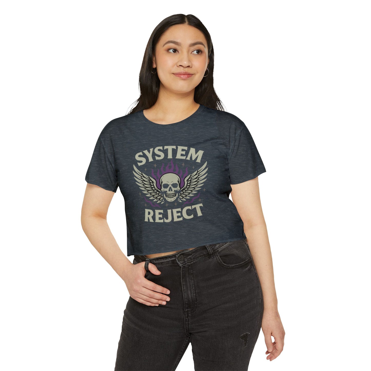Women's Festival Crop Top with 'SYSTEM REJECT' Graphic, Bohemian Style Activewear, Music Festival Outfit, Edgy Summer Top, Streetwear [...]