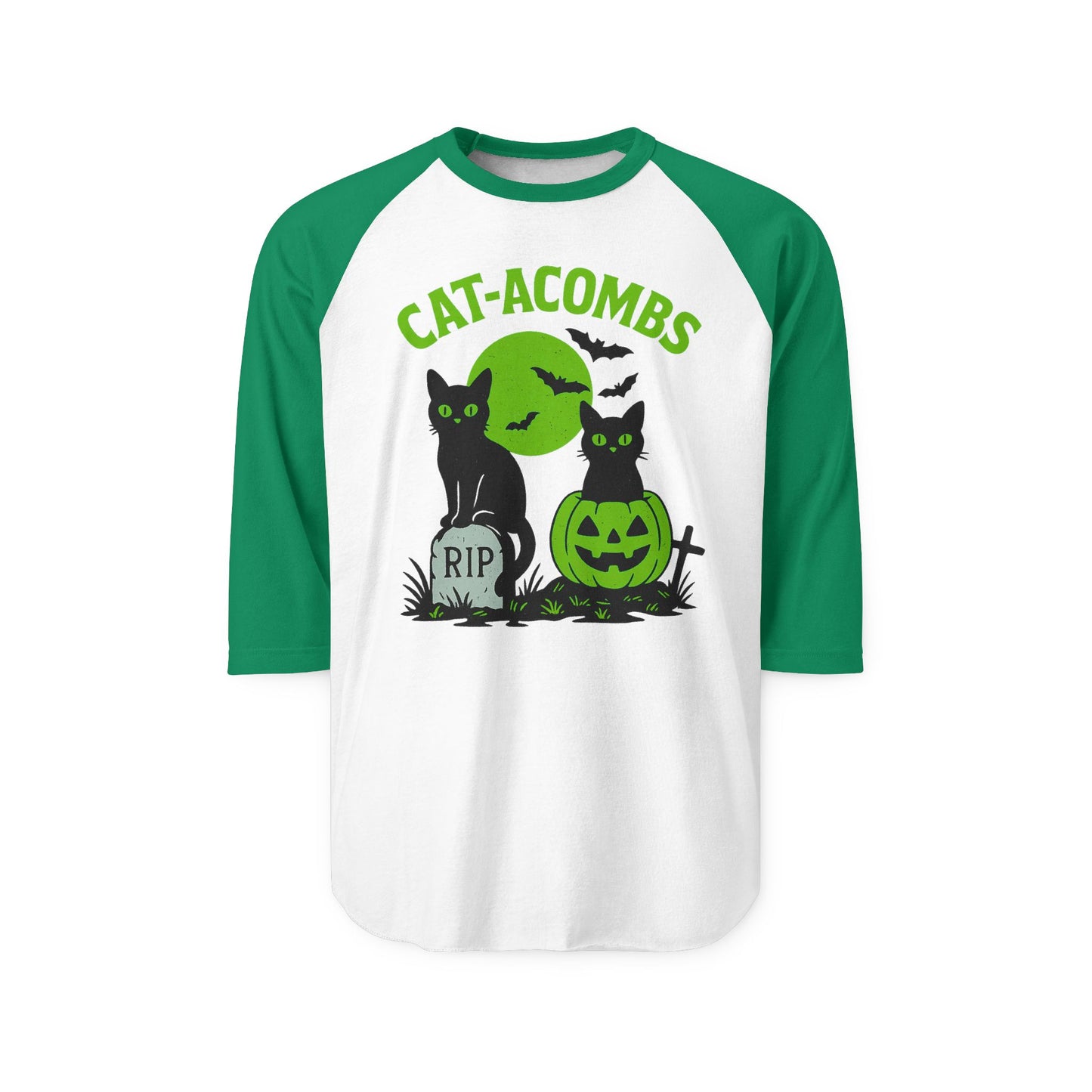 Halloween Cat-Acombs Raglan Shirt, Unisex Halloween Tee, Spooky Season Apparel, Cat Lovers Gift, Fall Fashion, Halloween Party Shirt