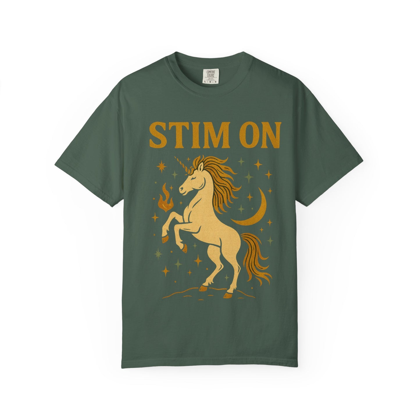 Unisex Garment-Dyed T-Shirt with 'Stim On' Unicorn Design | Fun Casual Wear, Unique Gift, Summer Fashion, Birthday Present, Relaxed Style