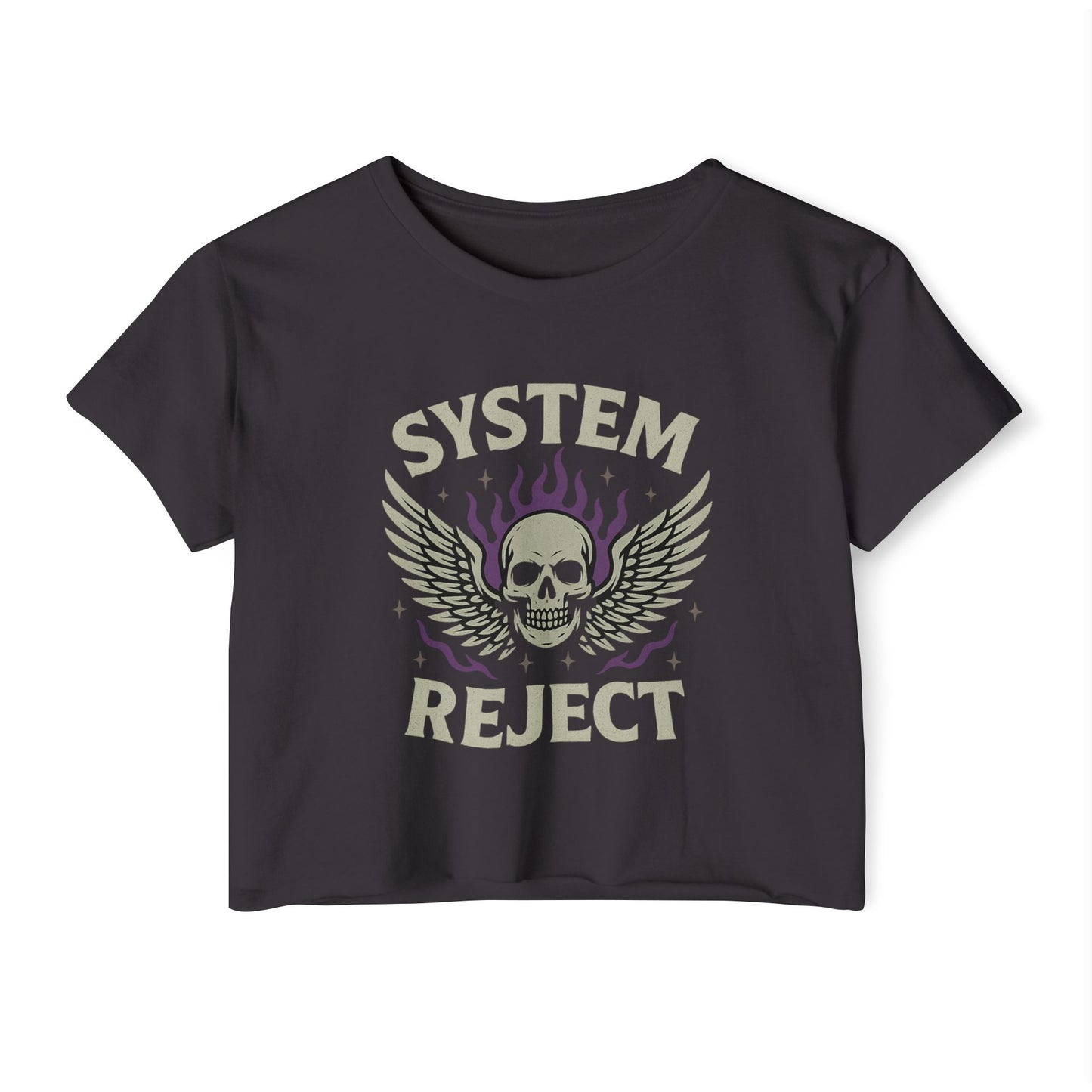 Women's Festival Crop Top with 'SYSTEM REJECT' Graphic, Bohemian Style Activewear, Music Festival Outfit, Edgy Summer Top, Streetwear [...]