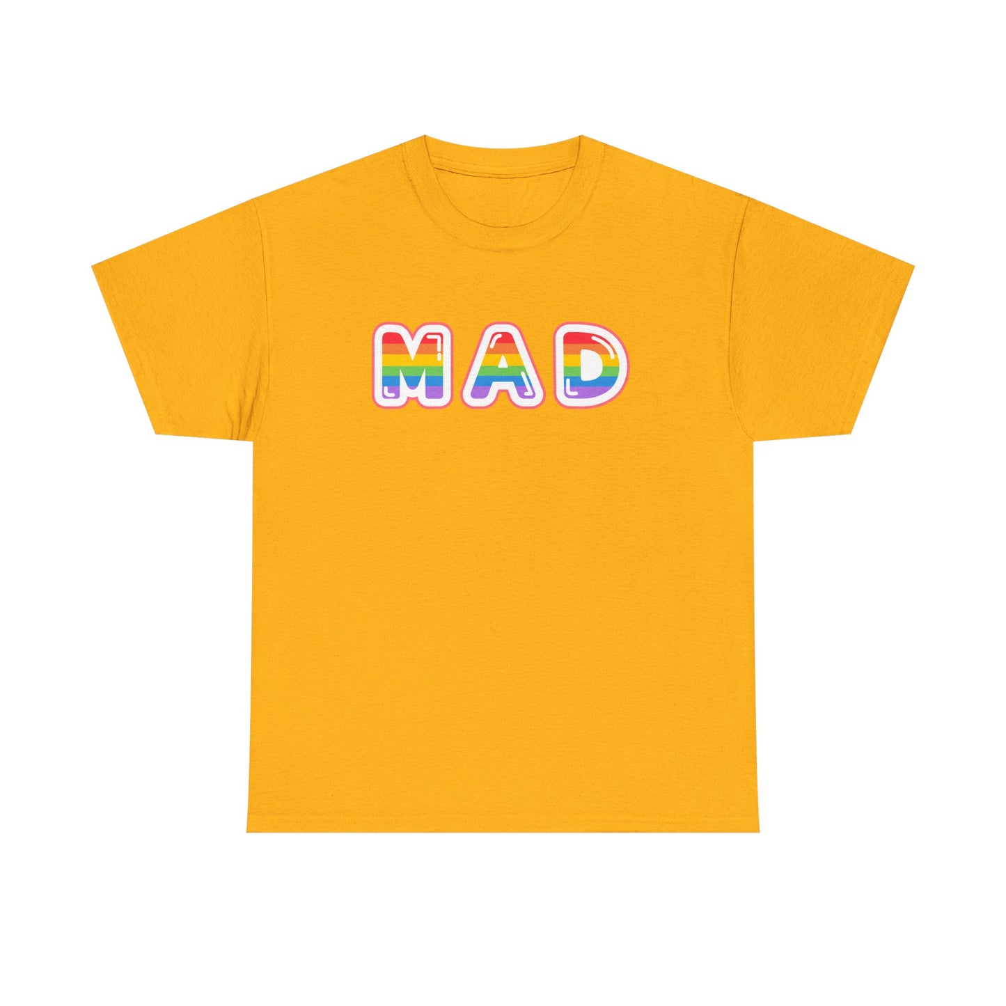Rainbow 'MAD' Unisex Heavy Cotton Tee, Simple Letter Shirt, Graphic Tee