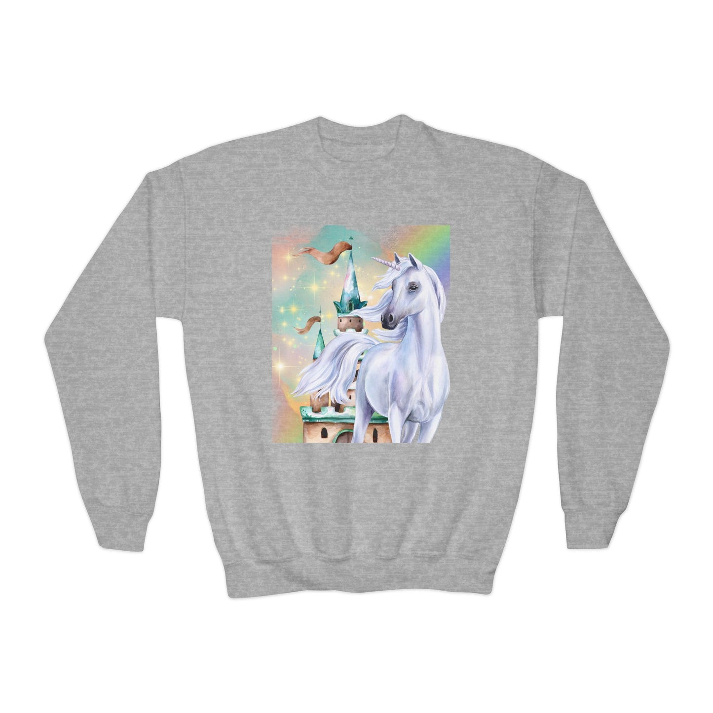 Youth Unicorn Fantasy Sweatshirt, Magical Crewneck Jumper for Kids, Perfect birthday gift for girls