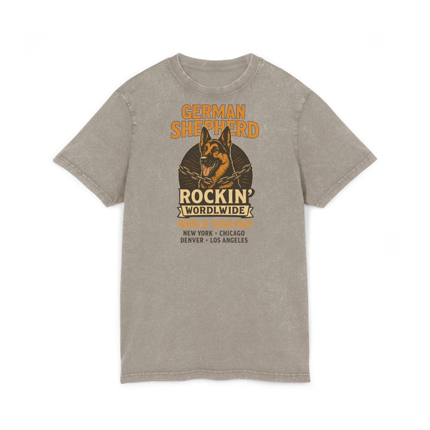 Vintage German Shepherd Tee, Acid Wash Dog Lover Shirt, Gift for Pet Owners, Casual Wear, Rockin' World Tour 1987 Top