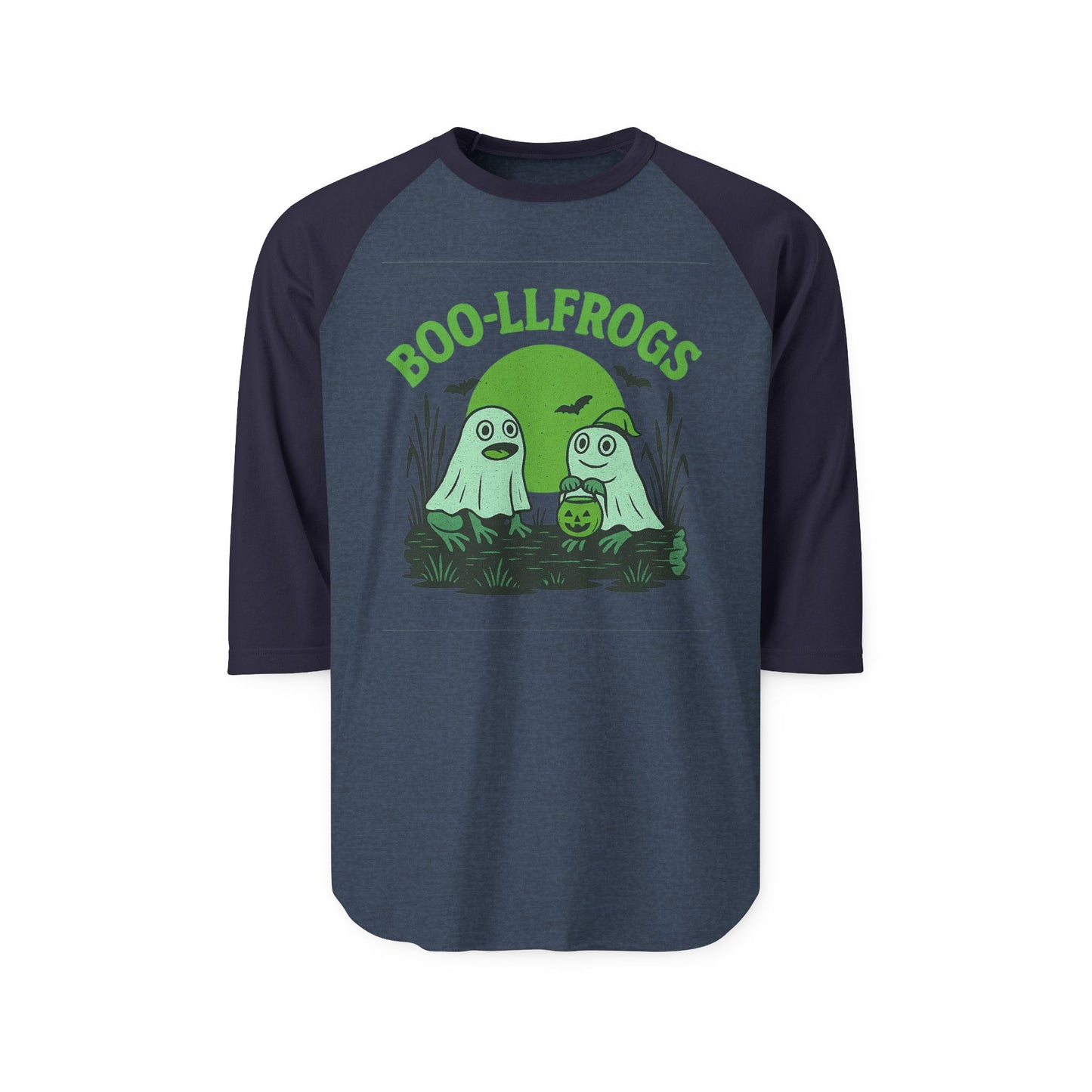 Halloween Ghosts Frogs Raglan Shirt, Boo-llfrogs Tee, Unisex Halloween Apparel, Spooky Season Shirt, Fall Festivity Wear, Ghostly T-Shirt
