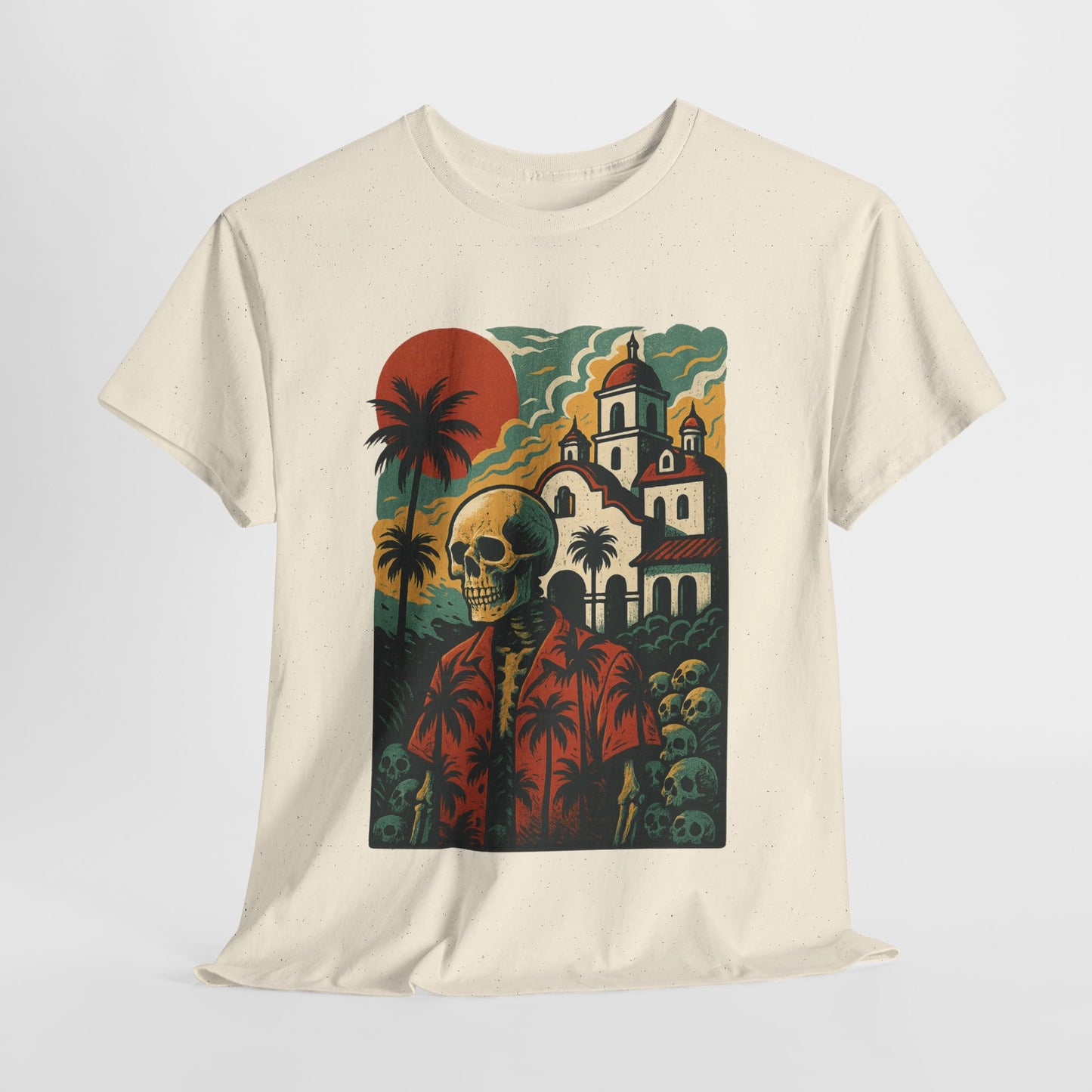 Retro Skeleton Palm Tree Tee, California Hotel, Vintage Beach T-Shirt, Unisex Graphic Top, Summer Vibes Shirt, Ideal for Halloween, Day of the Dead