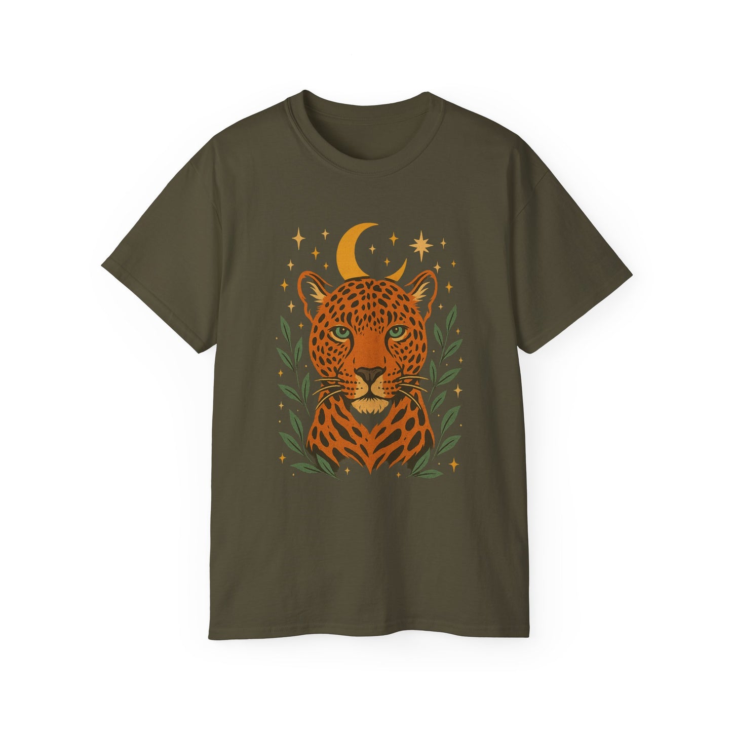 Leopard Moon Cotton Tee, Bohemian Shirt, Animal Lover Gift, Nature Tee, Perfect for Summer, Casual Wear