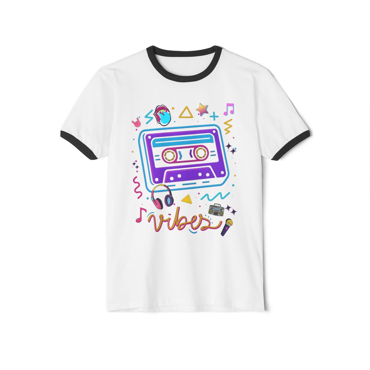 Retro Vibes Unisex Ringer T-Shirt - Casual Style, 90s Aesthetic, Perfect Gift for Music Lovers, Vintage Fashion, Festival Wear