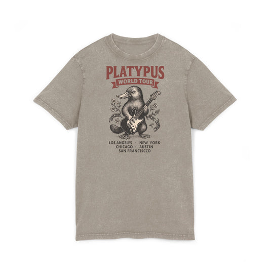 Retro Acid Washed Tee with Platypus Design, Vintage T-Shirt, Music Lover Gift, Fun Graphic Shirt, Casual Summer Wear