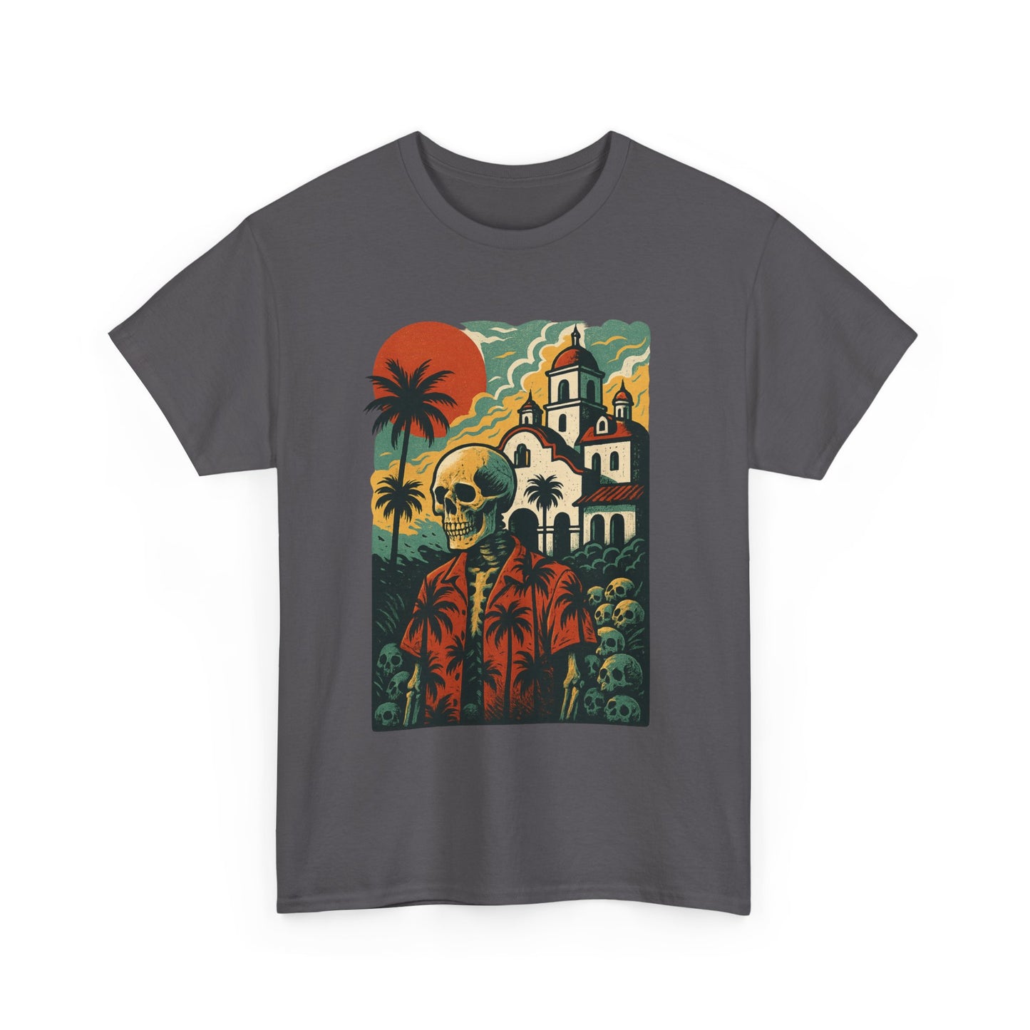Retro Skeleton Palm Tree Tee, California Hotel, Vintage Beach T-Shirt, Unisex Graphic Top, Summer Vibes Shirt, Ideal for Halloween, Day of the Dead