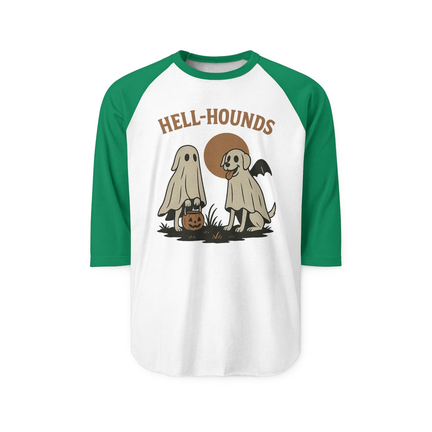 Hell Hounds Unisex Raglan Shirt, Halloween Tee, Dog Lover Gift, Spooky Autumn Apparel, Ghosts & Dogs Design