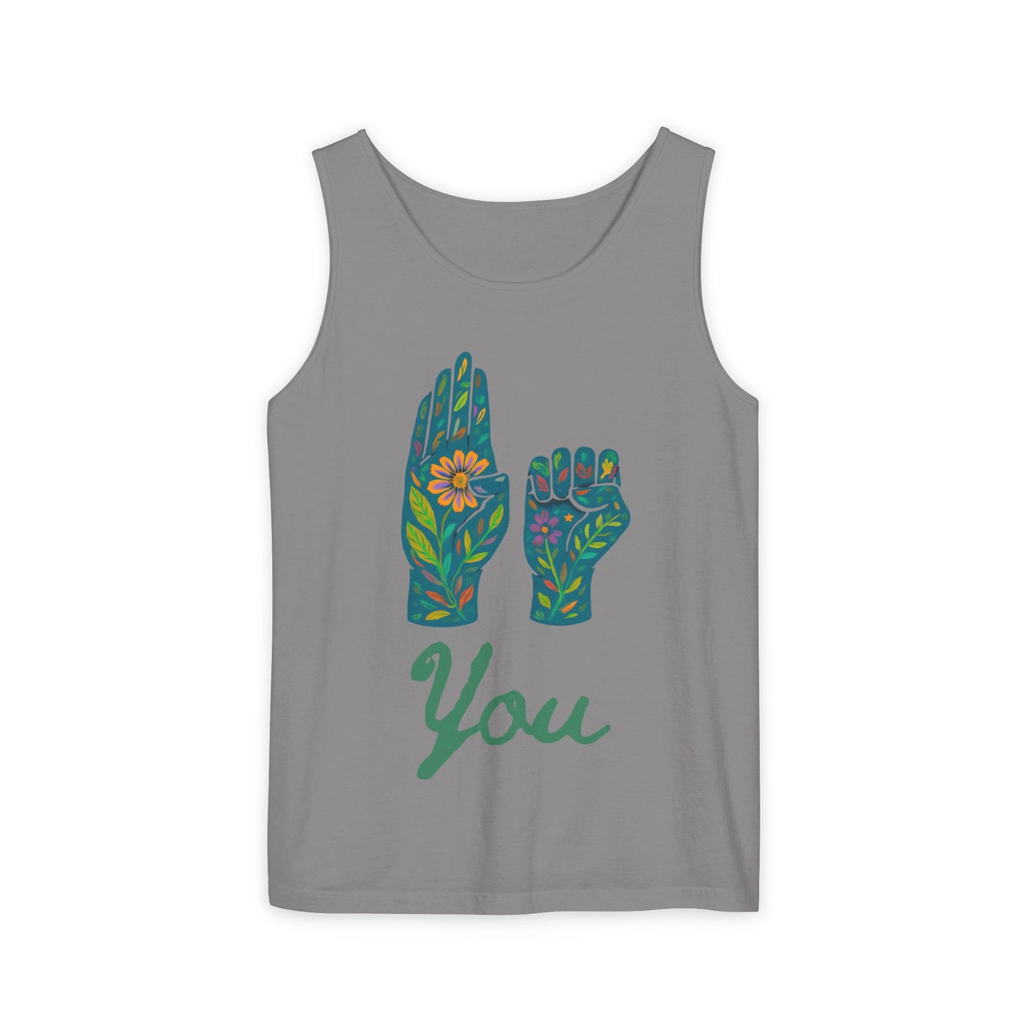 Floral ASL Hands Unisex Tank Top | "Be You" Empowering Apparel, Bohemian Style, Nature Lover Gift, Yoga & Wellness Wear, Summer Essential