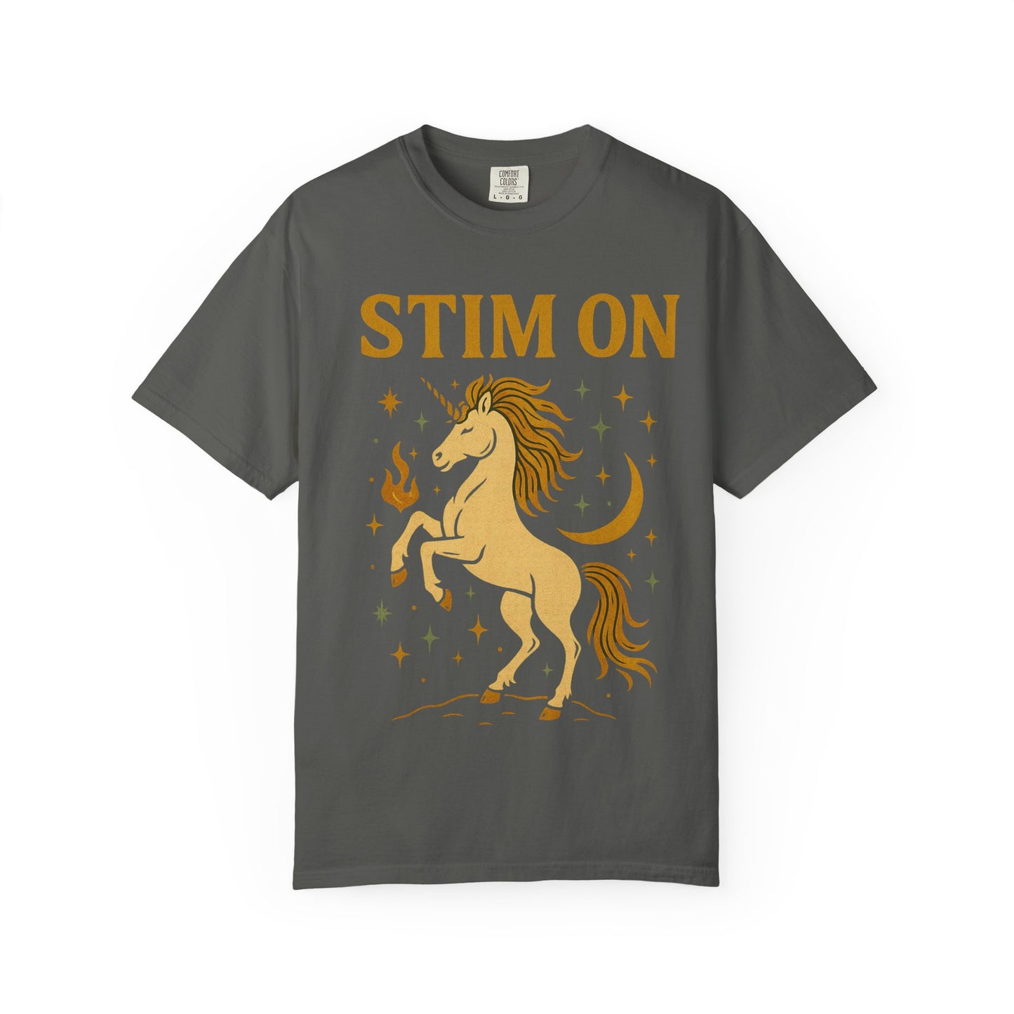 Unisex Garment-Dyed T-Shirt with 'Stim On' Unicorn Design | Fun Casual Wear, Unique Gift, Summer Fashion, Birthday Present, Relaxed Style