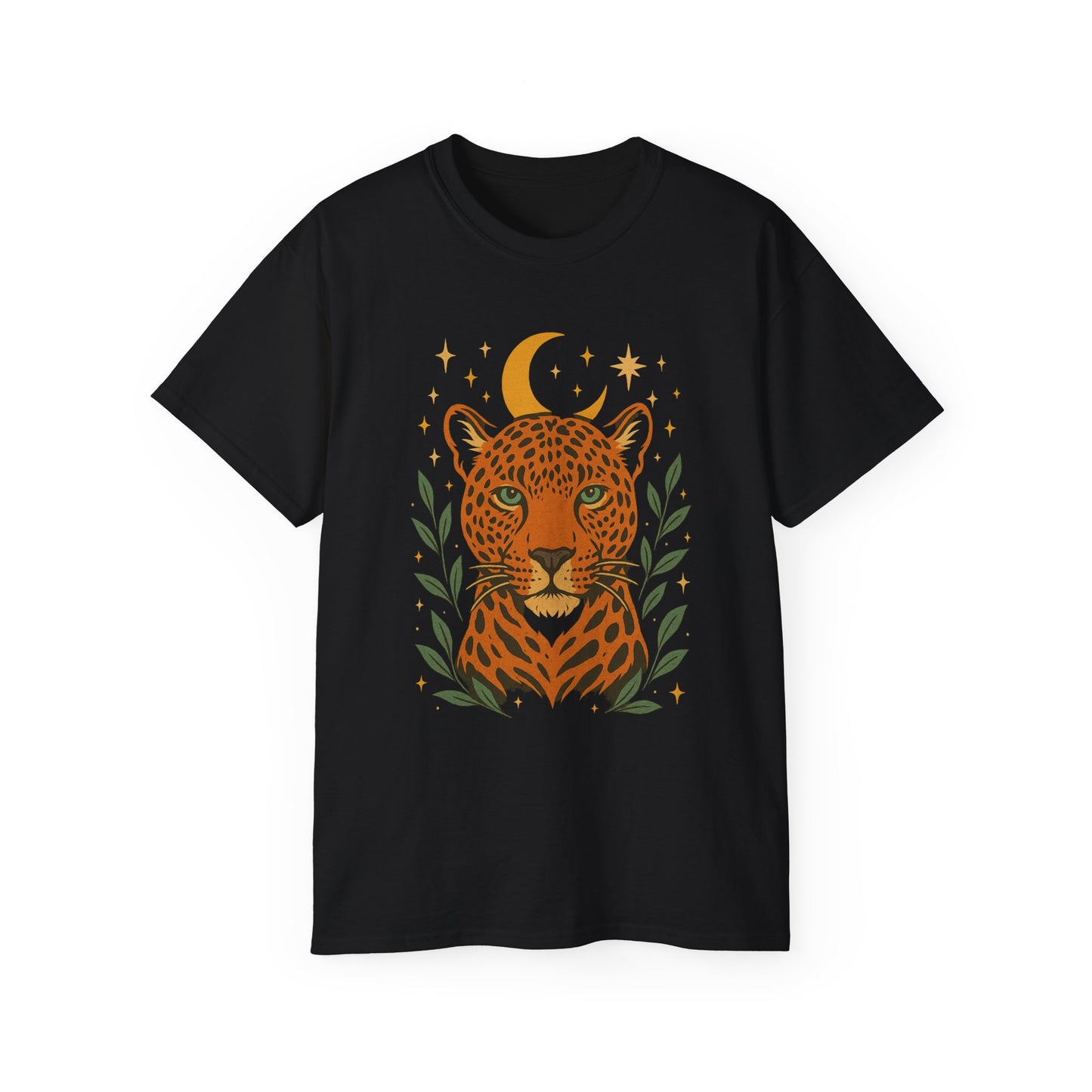 Leopard Moon Cotton Tee, Bohemian Shirt, Animal Lover Gift, Nature Tee, Perfect for Summer, Casual Wear