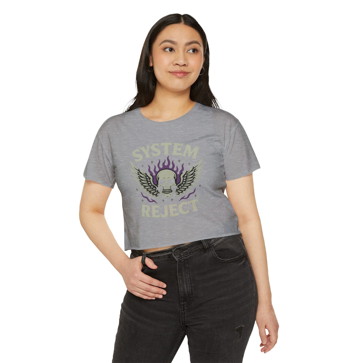 Women's Festival Crop Top with 'SYSTEM REJECT' Graphic, Bohemian Style Activewear, Music Festival Outfit, Edgy Summer Top, Streetwear [...]