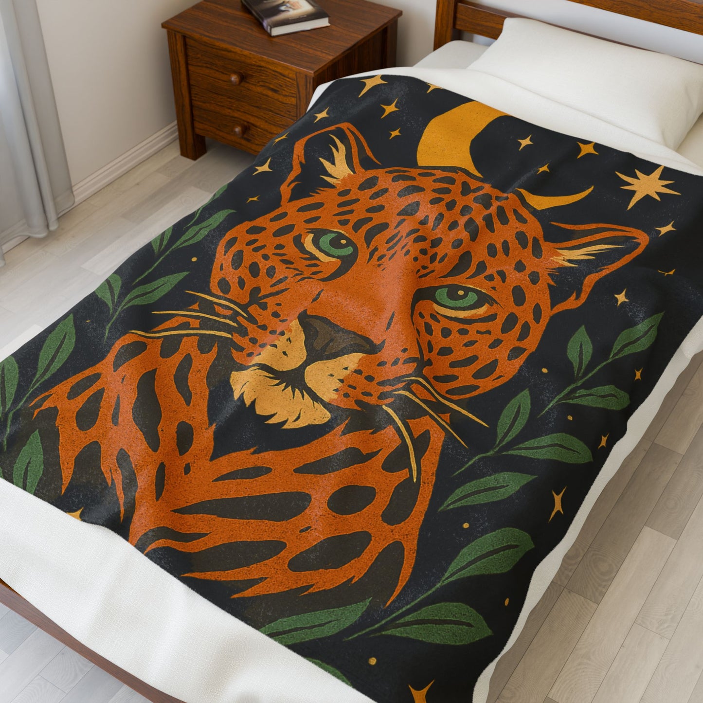 Celestial Leopard Velveteen Blanket | Cozy Home Decor, Perfect Gift, Boho Style, Animal Lover Throw, Warm Blanket