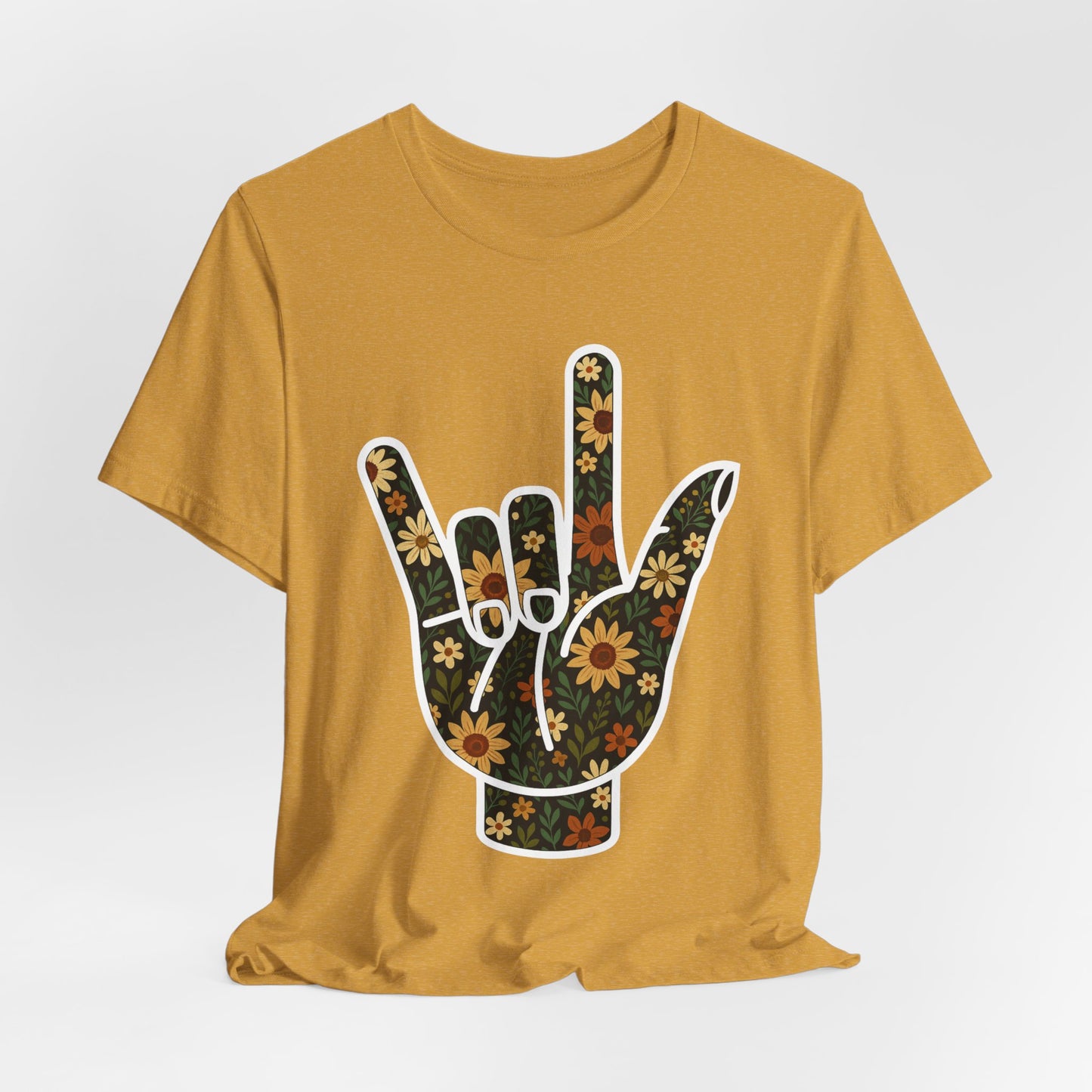 ASL Love Sign Floral Shirt | Soft Inclusive Graphic Tee for Deaf Community
