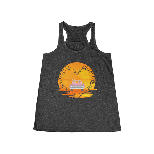 Retro Music-themed Flowy Tank Top for Summer Vibes, Perfect for Music Lovers, Festivals, Beach Days, and girl road trips