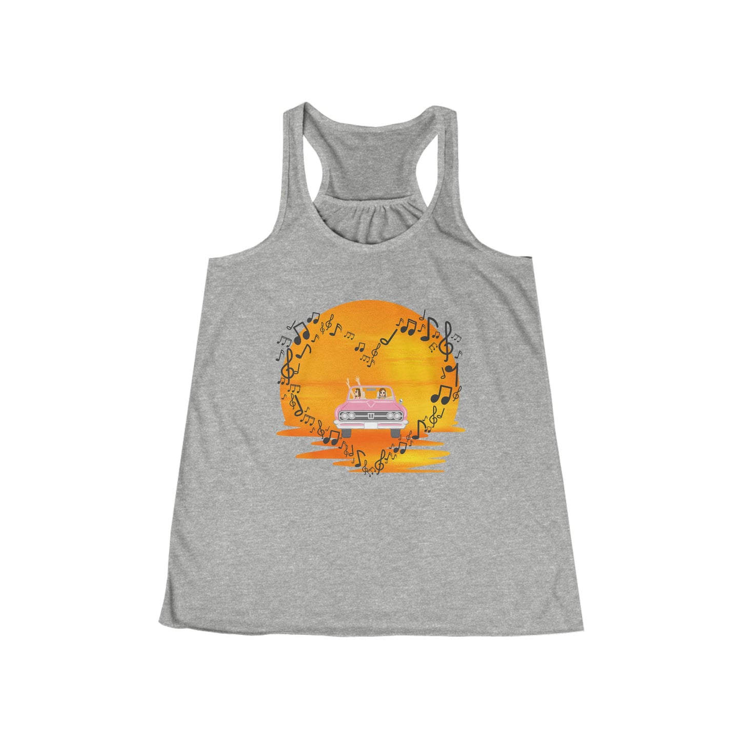 Retro Music-themed Flowy Tank Top for Summer Vibes, Perfect for Music Lovers, Festivals, Beach Days, and girl road trips