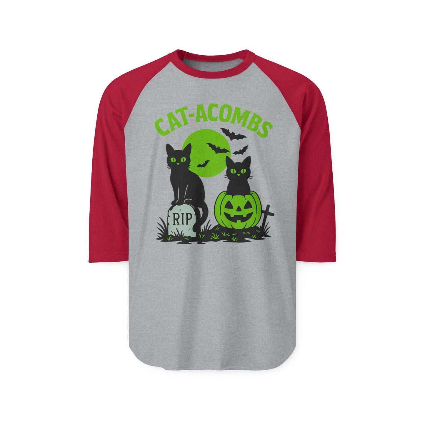 Halloween Cat-Acombs Raglan Shirt, Unisex Halloween Tee, Spooky Season Apparel, Cat Lovers Gift, Fall Fashion, Halloween Party Shirt
