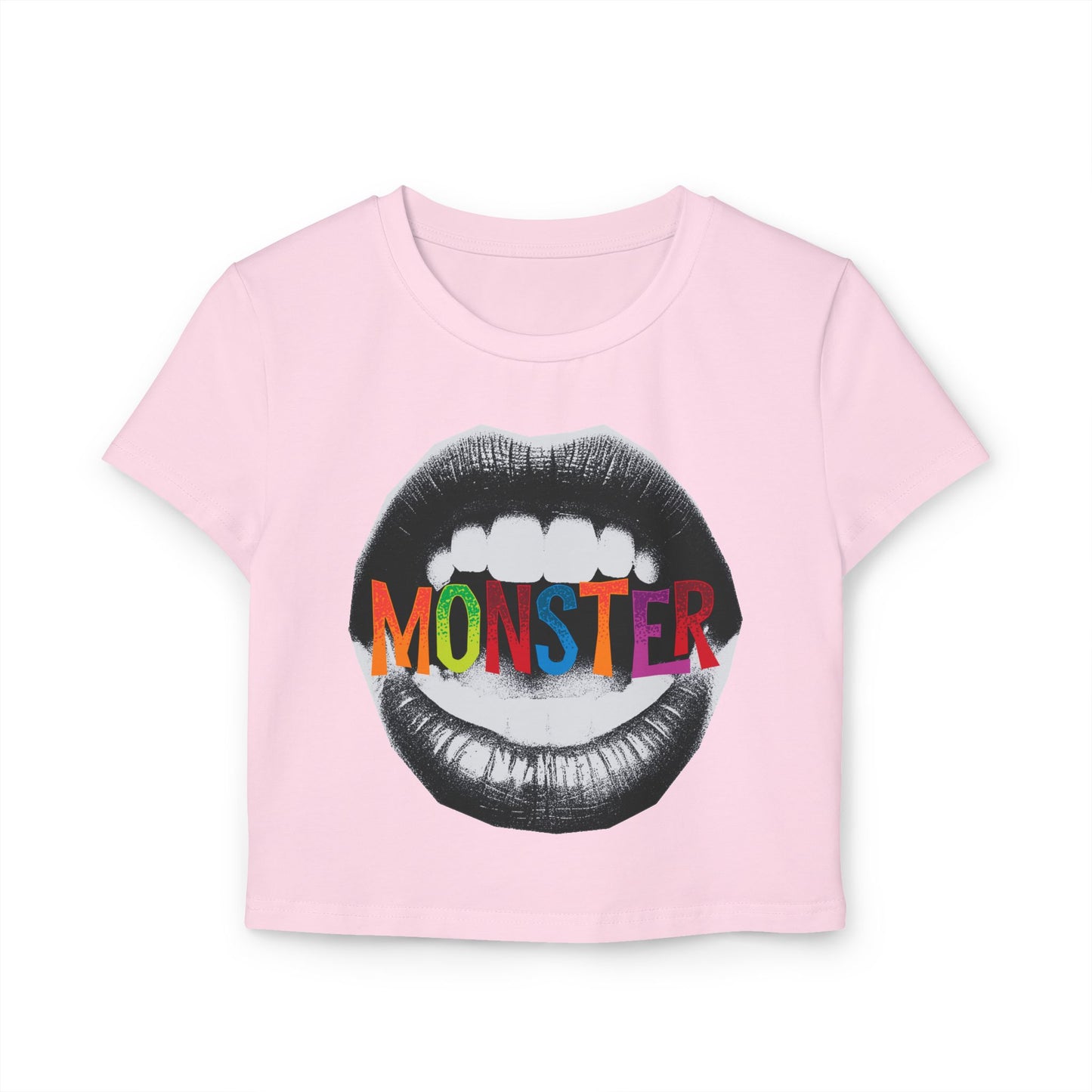 Colorful Monster Graphic Women's Baby Tee - Fun Crop Top, Casual Wear, Festival Outfits, Birthday Gift, Trendy Style