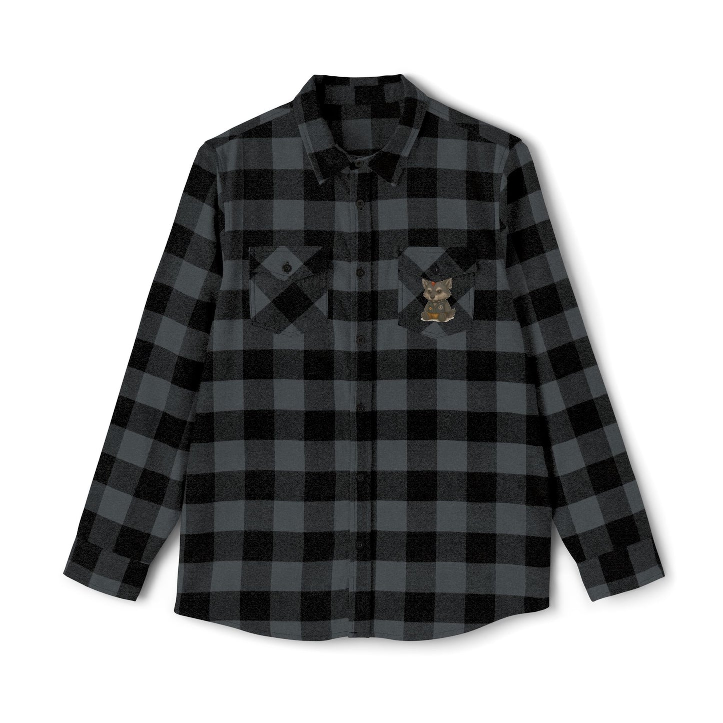 Flannel Shirt with Punk Plush Wolf Design, Perfect for Fall, Layering Essential